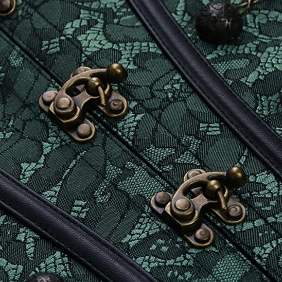 Brand new Women's Spiral Steel Boned Steampunk Gothic Bustier Corset, Green - Picture 4 of 7